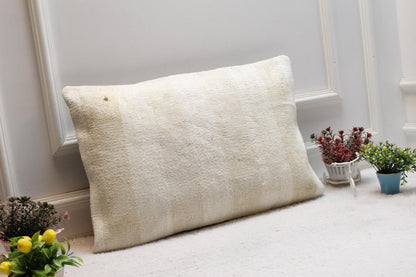 Handmade Kilim Pillow Cover: Upcycled Woven Rug, Beige Brown (16x24 inc)