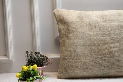 White Turkish Kilim Lumbar Pillow Cover: Vintage Rug Pillow, 16x24 inch