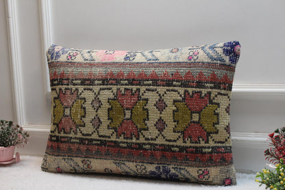 Handmade Kilim Lumbar Pillow Cover: Organic Wool Boho Design (16x24 inch)