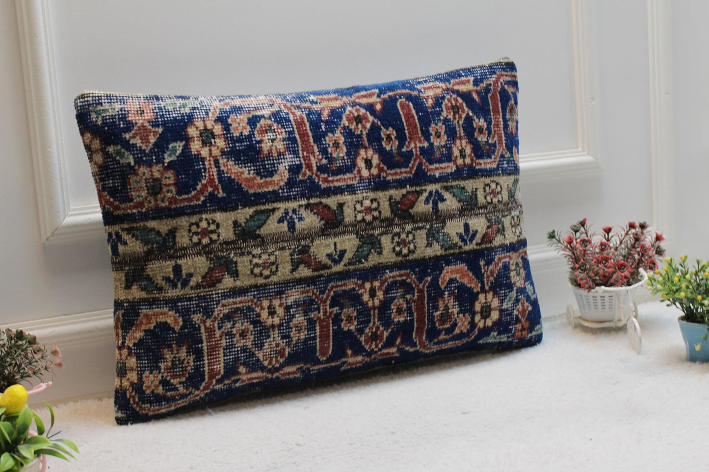 Handmade Kilim Pillow Cover: Upcycled Woven Rug, Boho Decor (16x24 inc)