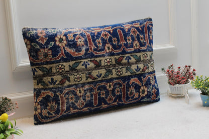 Handmade Kilim Pillow Cover: Upcycled Woven Rug, Boho Decor (16x24 inc)