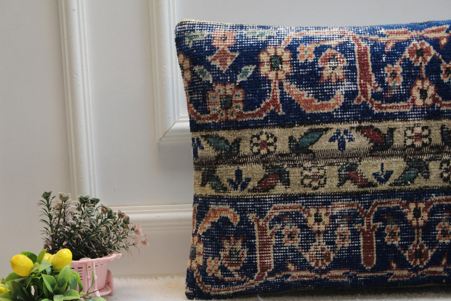 Handmade Kilim Pillow Cover: Upcycled Woven Rug, Boho Decor (16x24 inc)