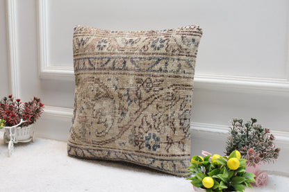 Floral Turkish Rug Pillow Cover: Vintage Anatolian Kilim, 16x16 inch