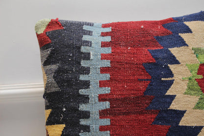 Handmade Kilim Pillow Cover: 16x16 Rainbow Wool Upcycled Rug