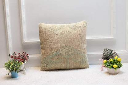 Handmade Turkish Rug Pillow Cover: Upcycled Kilim, 16x16 inch