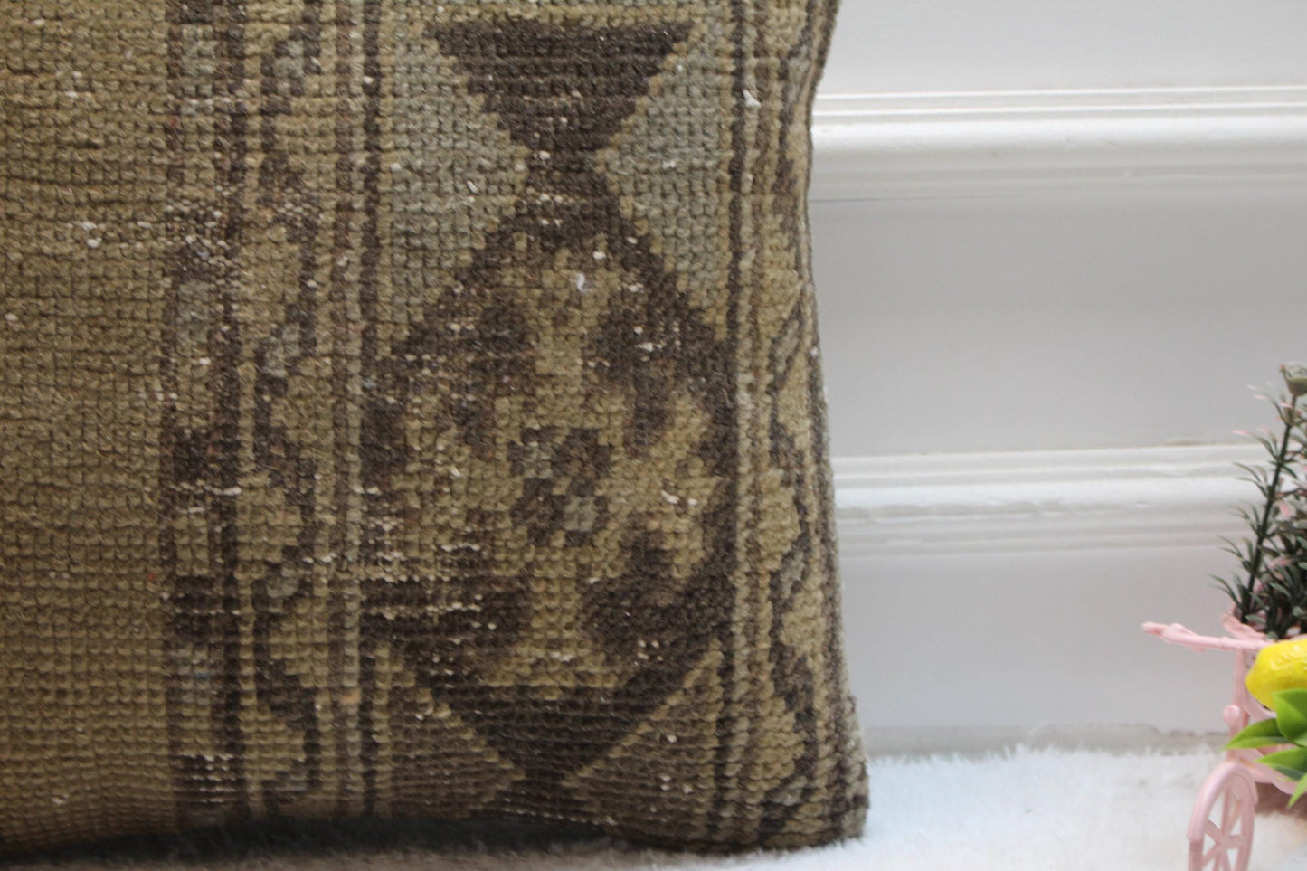 Vintage Turkish Rug Pillow Cover: Brown Woven Wool, 16x16 inch