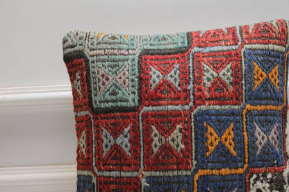 Rainbow Kilim Pillow Cover: 16x16 Square, Handmade Wool, Geometric Design