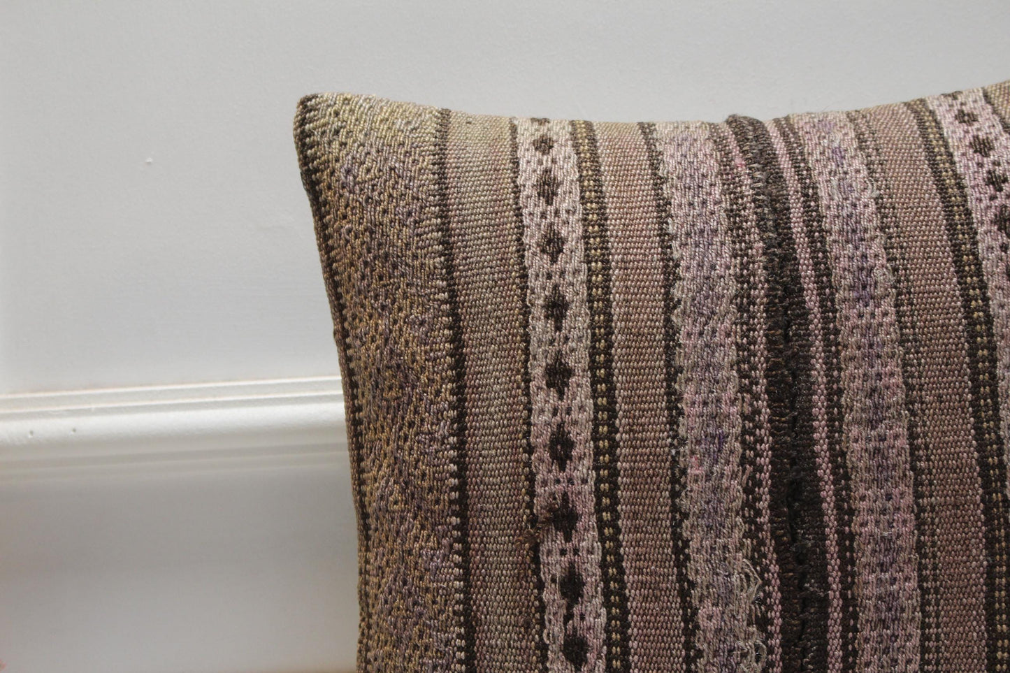 Striped Kilim Pillow Cover: Organic Wool Turkish Pillow, 16x16