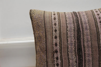 Striped Kilim Pillow Cover: Organic Wool Turkish Pillow, 16x16