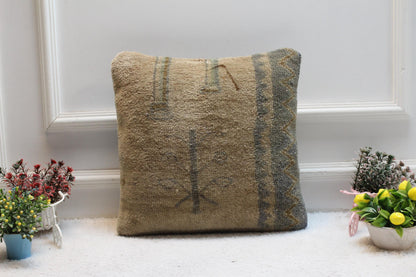 Handmade Turkish Rug Pillow Cover: Vintage Wool Kilim, 16x16 inch