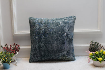 Blue Kilim Pillow Cover: Vintage Organic Wool Throw Pillow, 16x16