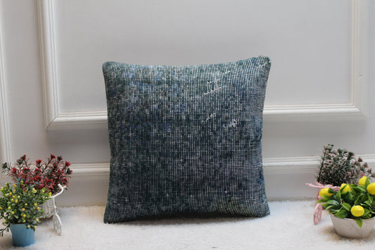 Blue Kilim Pillow Cover: Vintage Organic Wool Throw Pillow, 16x16