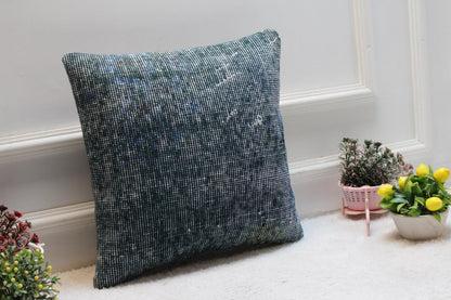Blue Kilim Pillow Cover: Vintage Organic Wool Throw Pillow, 16x16