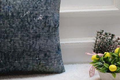 Blue Kilim Pillow Cover: Vintage Organic Wool Throw Pillow, 16x16