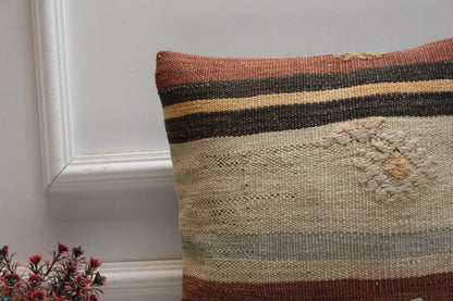 Vintage Kilim Pillow Cover: 16x16 Square Handmade Wool Pillow