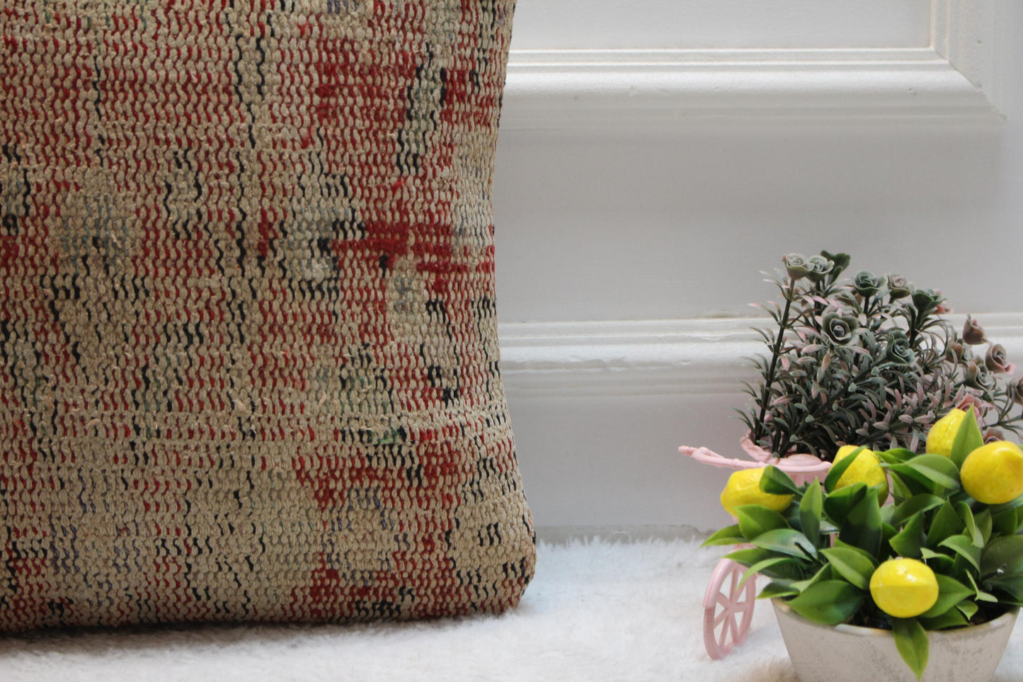 Handmade Kilim Pillow Cover: Red Anatolian Rug, Boho Decor (16x16 in)