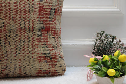 Handmade Kilim Pillow Cover: Red Anatolian Rug, Boho Decor (16x16 in)