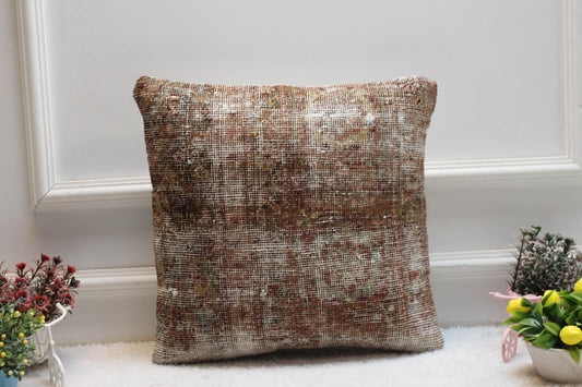 Vintage Turkish Rug Pillow Cover: 16x16 Square Anatolian Kilim Pillow