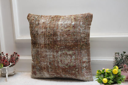 Vintage Turkish Rug Pillow Cover: 16x16 Square Anatolian Kilim Pillow