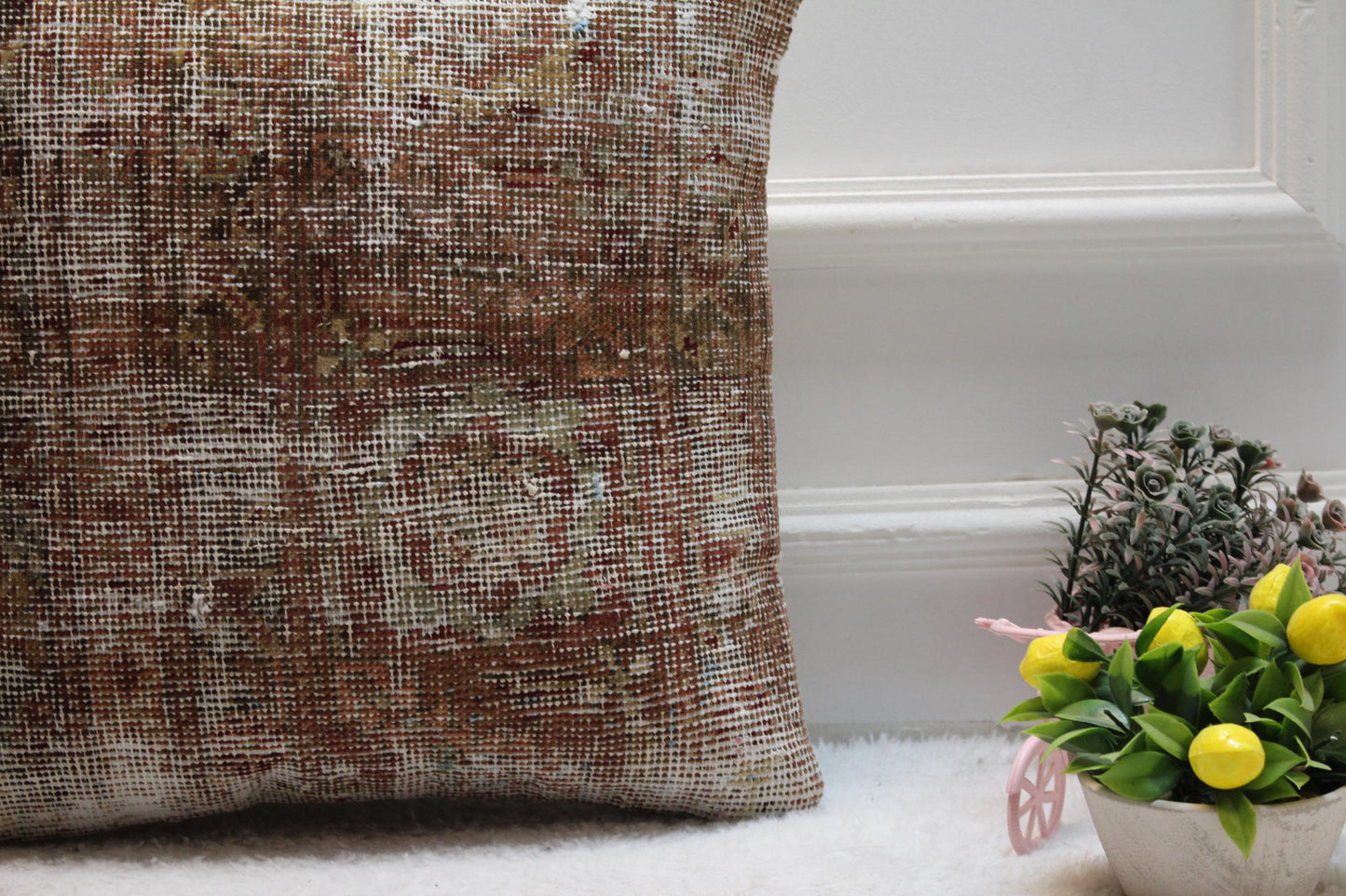 Vintage Turkish Rug Pillow Cover: 16x16 Square Anatolian Kilim Pillow