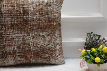 Vintage Turkish Rug Pillow Cover: 16x16 Square Anatolian Kilim Pillow