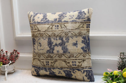 Vintage Turkish Rug Pillow Cover: Patchwork Kilim, 16x16 Square