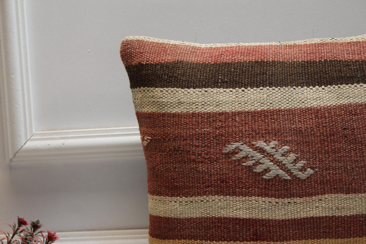 Striped Kilim Pillow Cover: Organic Wool, Handmade 16x16 inch