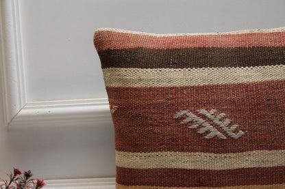 Striped Kilim Pillow Cover: Organic Wool, Handmade 16x16 inch