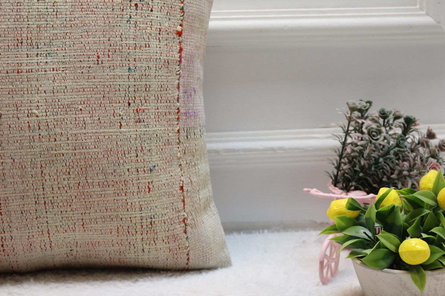 Handmade Kilim Pillow Cover: Upcycled Woven Rug, Ethnic Home Decor (16x16 inch)