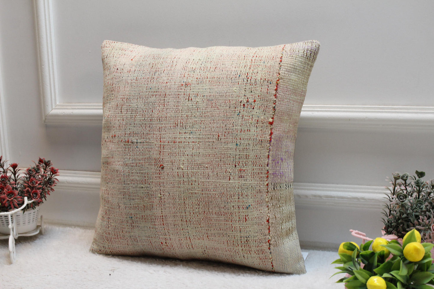 Handmade Kilim Pillow Cover: Upcycled Woven Rug, Ethnic Home Decor (16x16 inch)