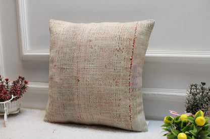 Handmade Kilim Pillow Cover: Upcycled Woven Rug, Ethnic Home Decor (16x16 inch)