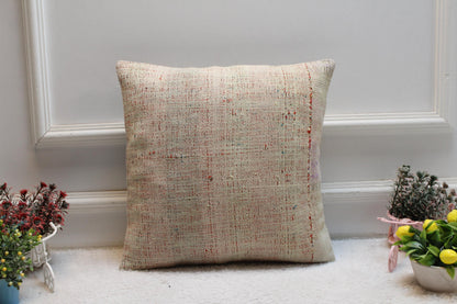 Handmade Kilim Pillow Cover: Upcycled Woven Rug, Ethnic Home Decor (16x16 inch)