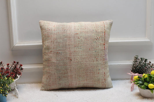 Handmade Kilim Pillow Cover: Upcycled Woven Rug, Ethnic Home Decor (16x16 inch)