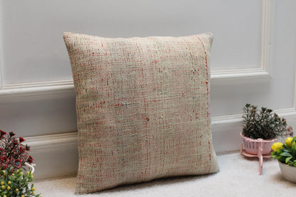 Handmade Kilim Pillow Cover: Upcycled Woven Rug, Ethnic Home Decor (16x16 inch)