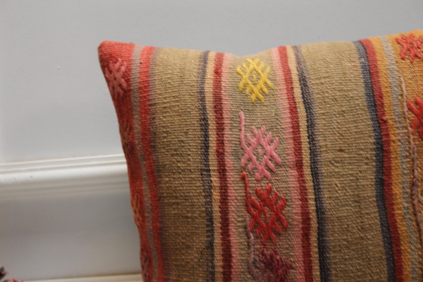 16x16 Square Kilim Pillow Cover: Handmade Turkish Woven Wool