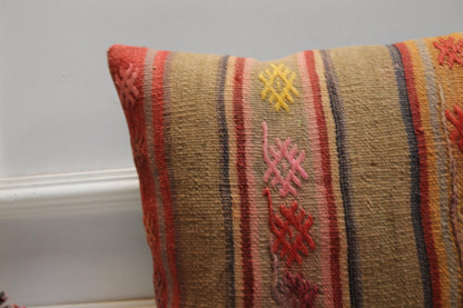 16x16 Square Kilim Pillow Cover: Handmade Turkish Woven Wool