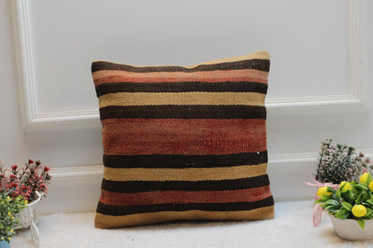 Striped Kilim Pillow Cover: Handmade Ethnic Home Decor (16x16 in)