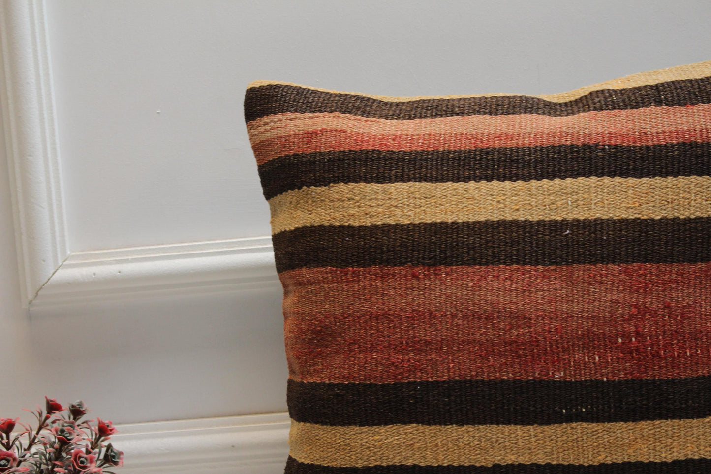 Striped Kilim Pillow Cover: Handmade Ethnic Home Decor (16x16 in)