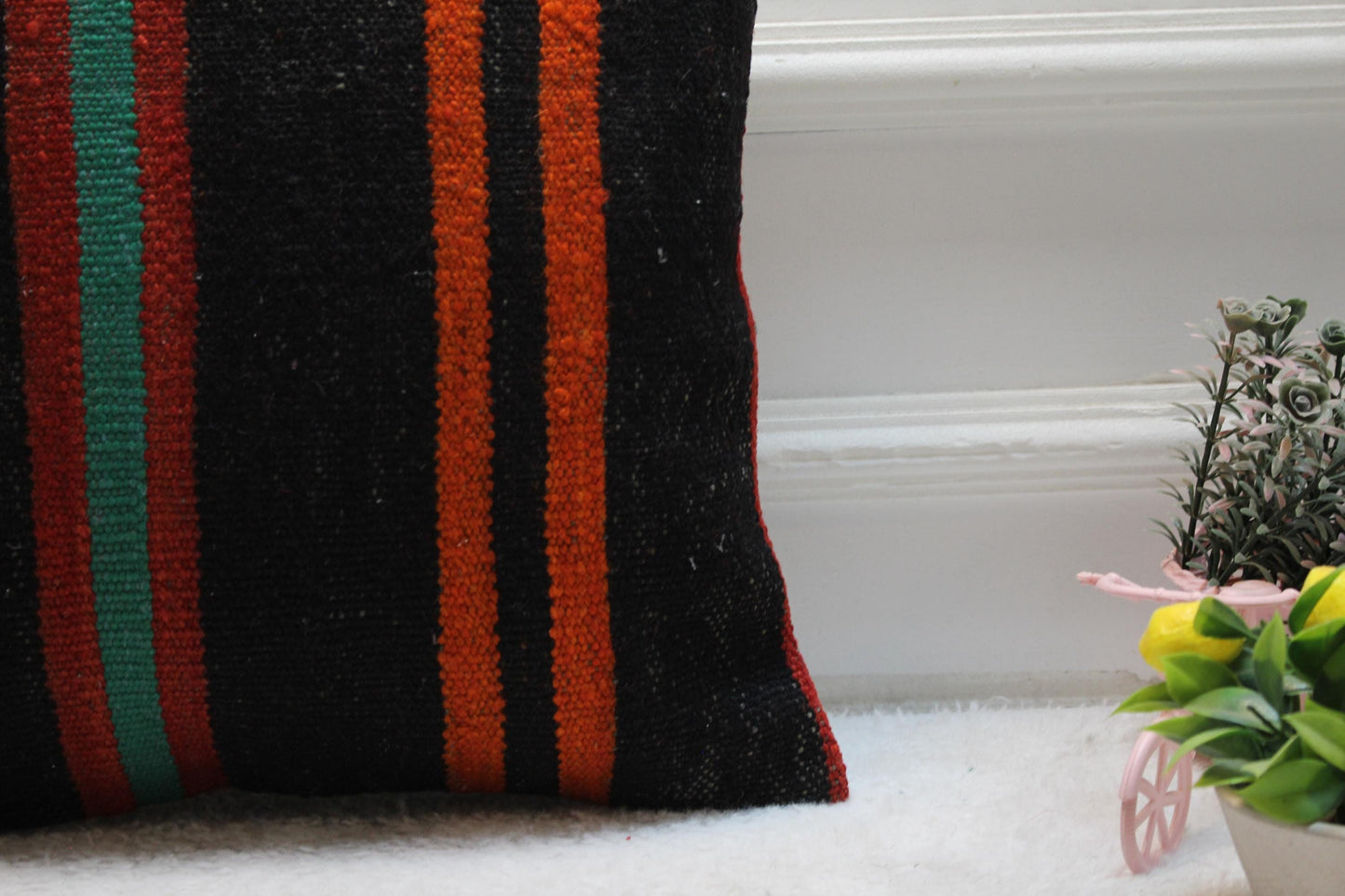 Rainbow Kilim Pillow: 16x16 Handmade Wool Throw Pillow Cover