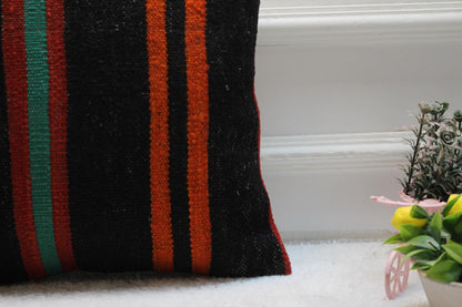 Rainbow Kilim Pillow: 16x16 Handmade Wool Throw Pillow Cover