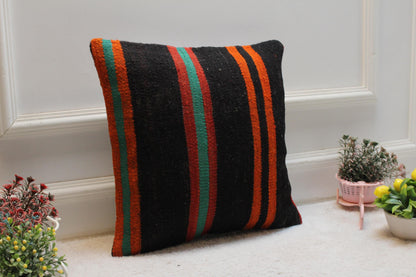 Rainbow Kilim Pillow: 16x16 Handmade Wool Throw Pillow Cover