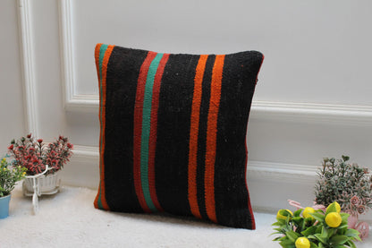 Rainbow Kilim Pillow: 16x16 Handmade Wool Throw Pillow Cover