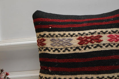 Ethnic Kilim Pillow Cover: 16x16 Square Turkish Wool Throw Pillow