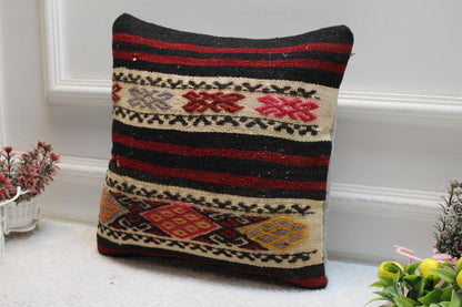 Ethnic Kilim Pillow Cover: 16x16 Square Turkish Wool Throw Pillow