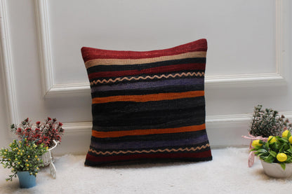 Striped Kilim Pillow Cover: 16x16 Boho Throw Pillow Case