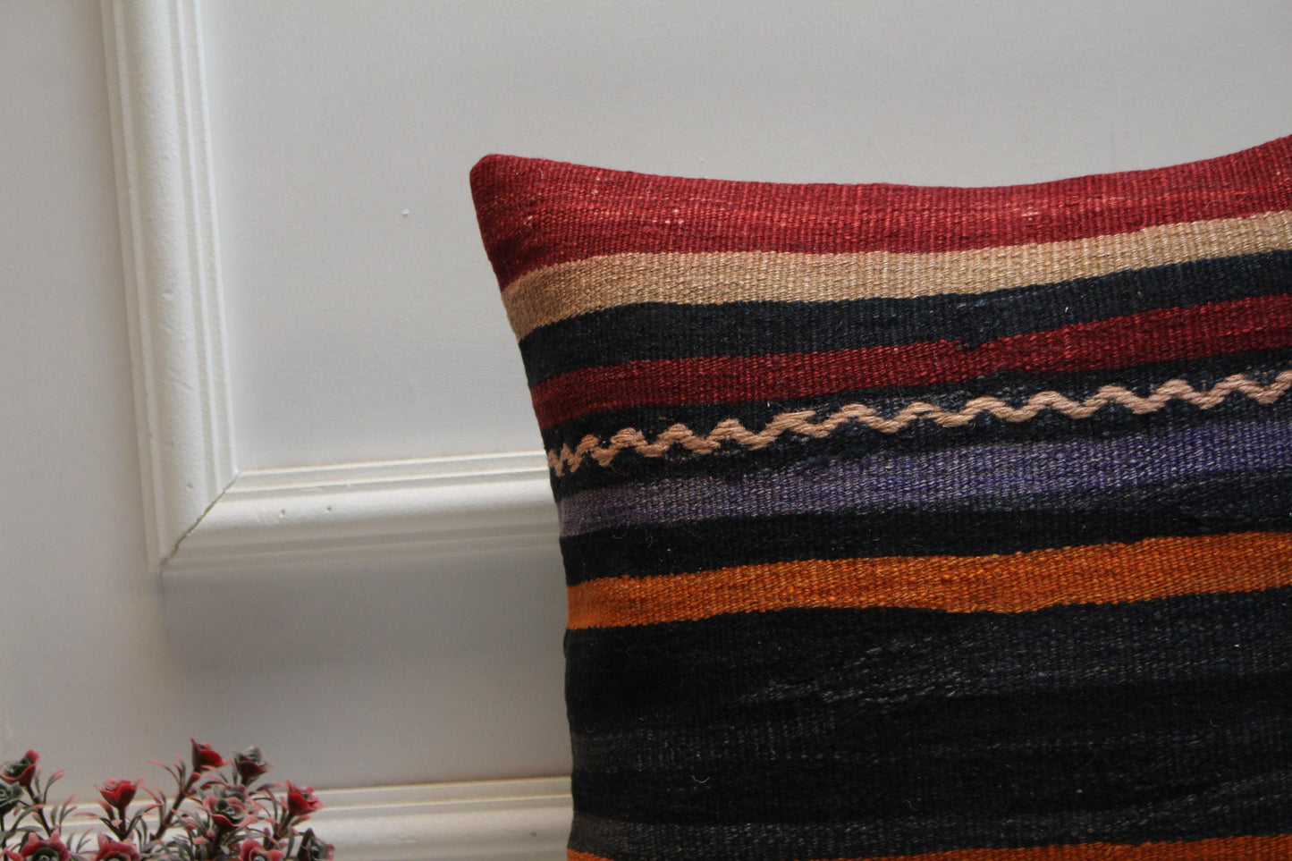 Striped Kilim Pillow Cover: 16x16 Boho Throw Pillow Case