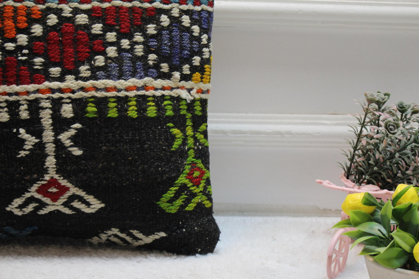 Handmade Kilim Pillow Cover: Organic Wool Striped Design (16x16 inch)
