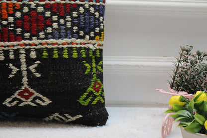 Handmade Kilim Pillow Cover: Organic Wool Striped Design (16x16 inch)