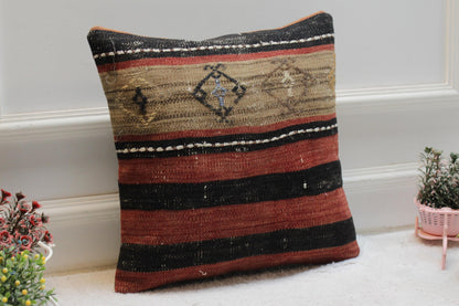 Handmade Kilim Pillow Cover: Upcycled Organic Wool, Rainbow, 16x16