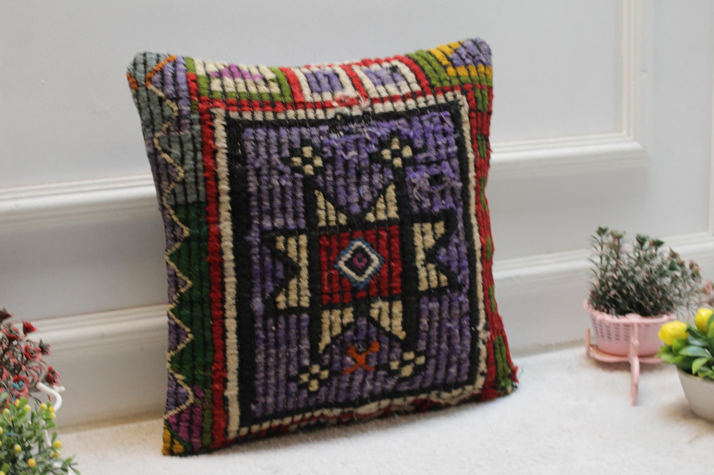Purple Kilim Pillow Cover: Vintage Turkish Wool, Handmade